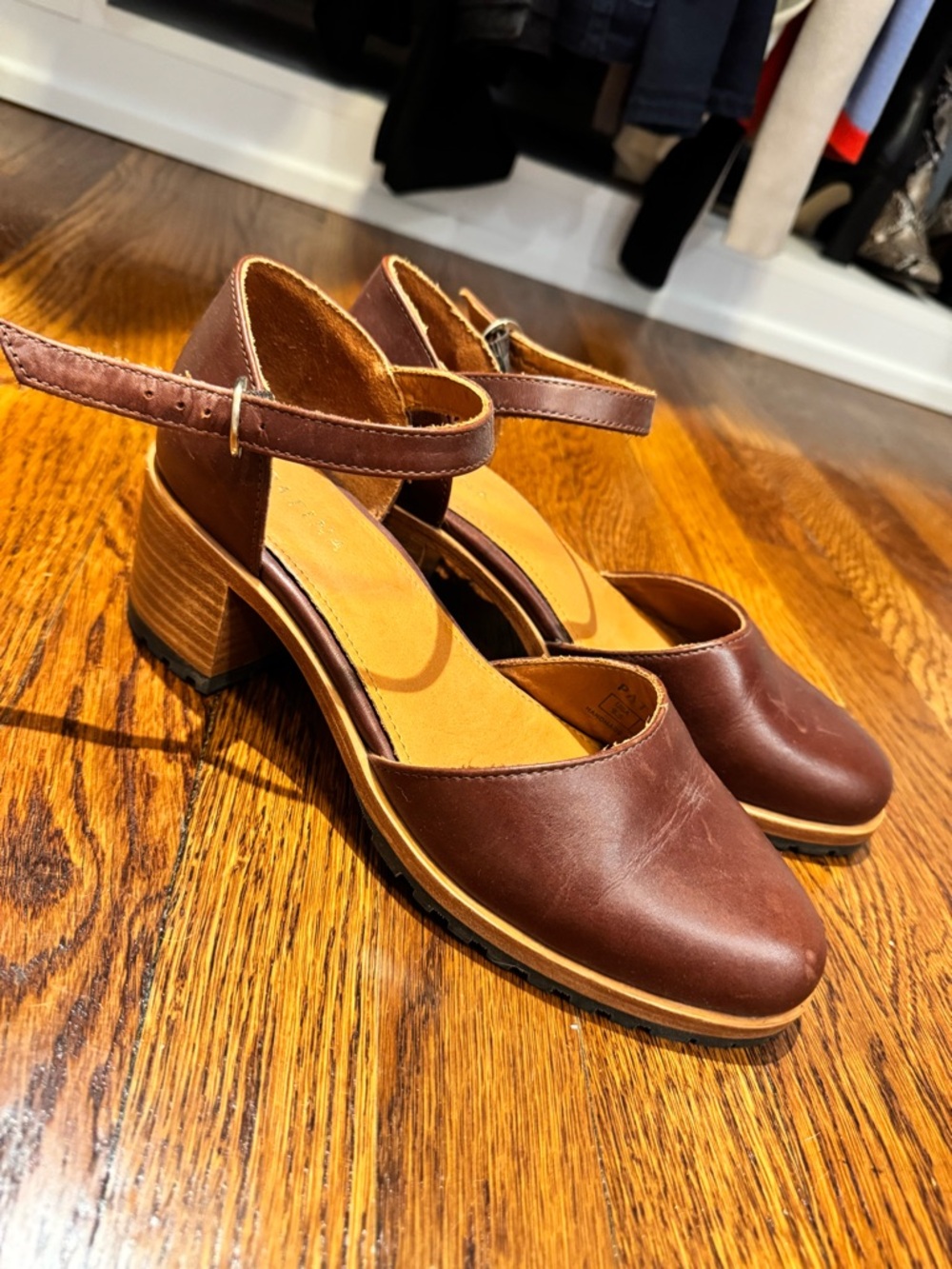 Women's Brown Ankle-Strap Block Heel Pumps